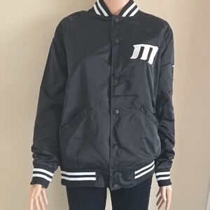 Black Bomber Jacket with White Accents Size M New